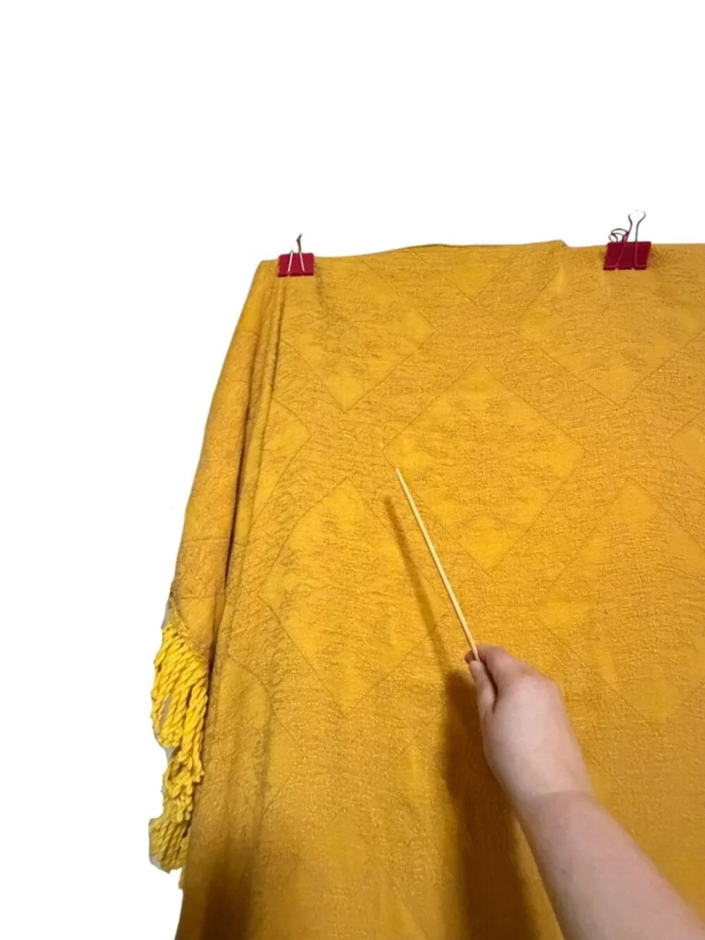 VTG Chenille Bedspread Fringe Mustard Yellow Pale Red MCM Grannycore Twin Full